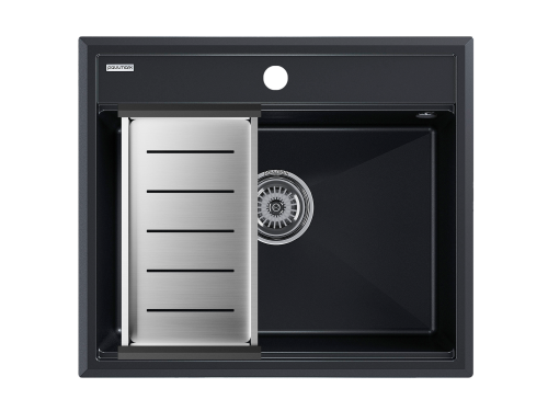 Мойка кухонная Paulmark PM115951-BLM+A375-BS 59х51 черный металлик/брашированная нержавеющая сталь